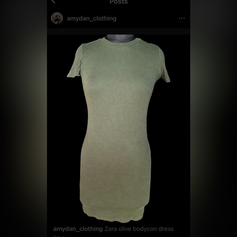 Zara Olive Green Ribbed Bodycon Dress - Picture 7 of 7